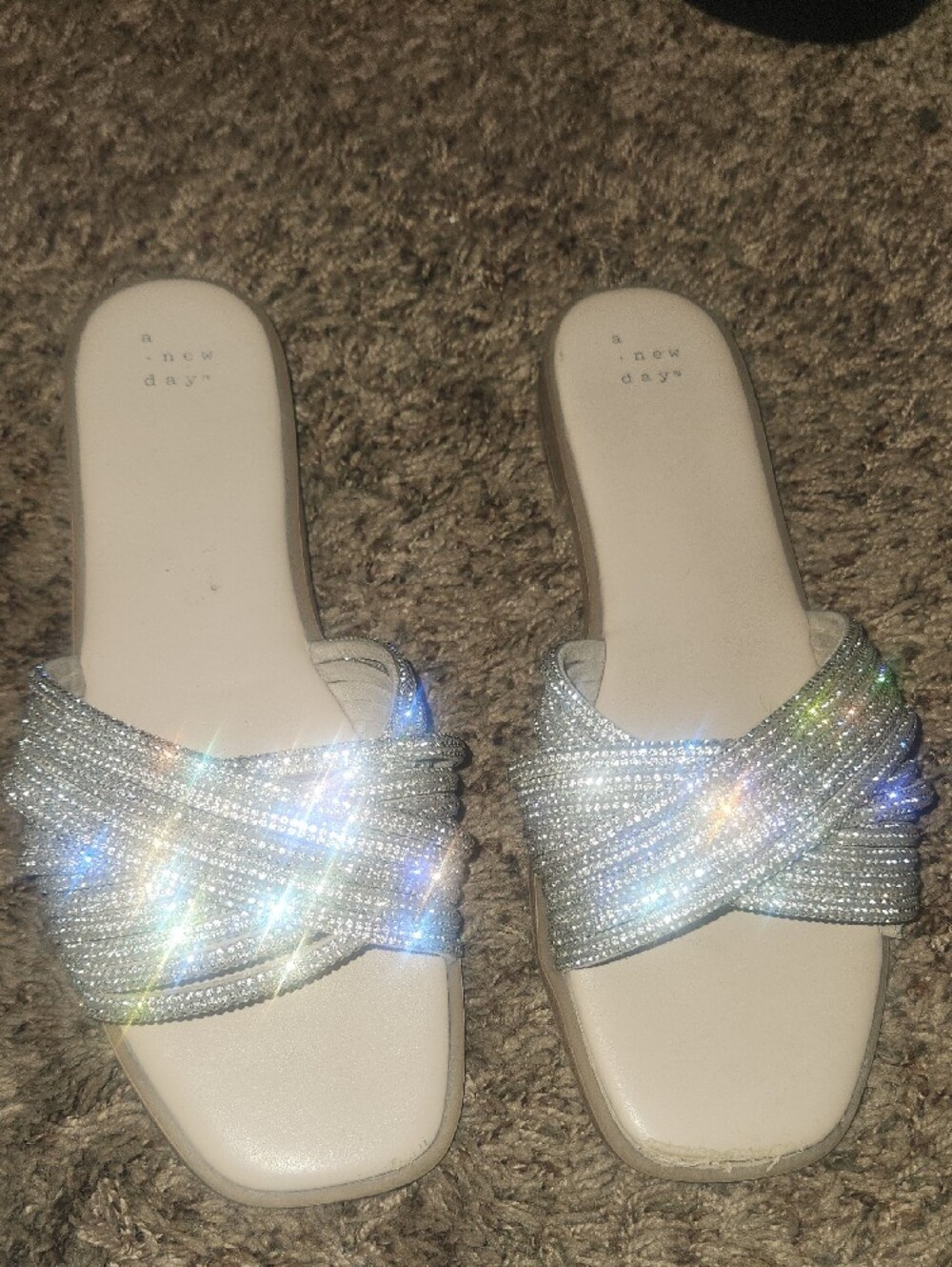 Target Rhinestone Crossover Slide Sandals in Cream - Picture 3 of 3